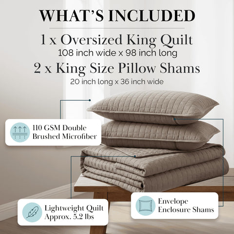 Southshore Fine Living quilt folded in dark taupe, showcasing generous size.