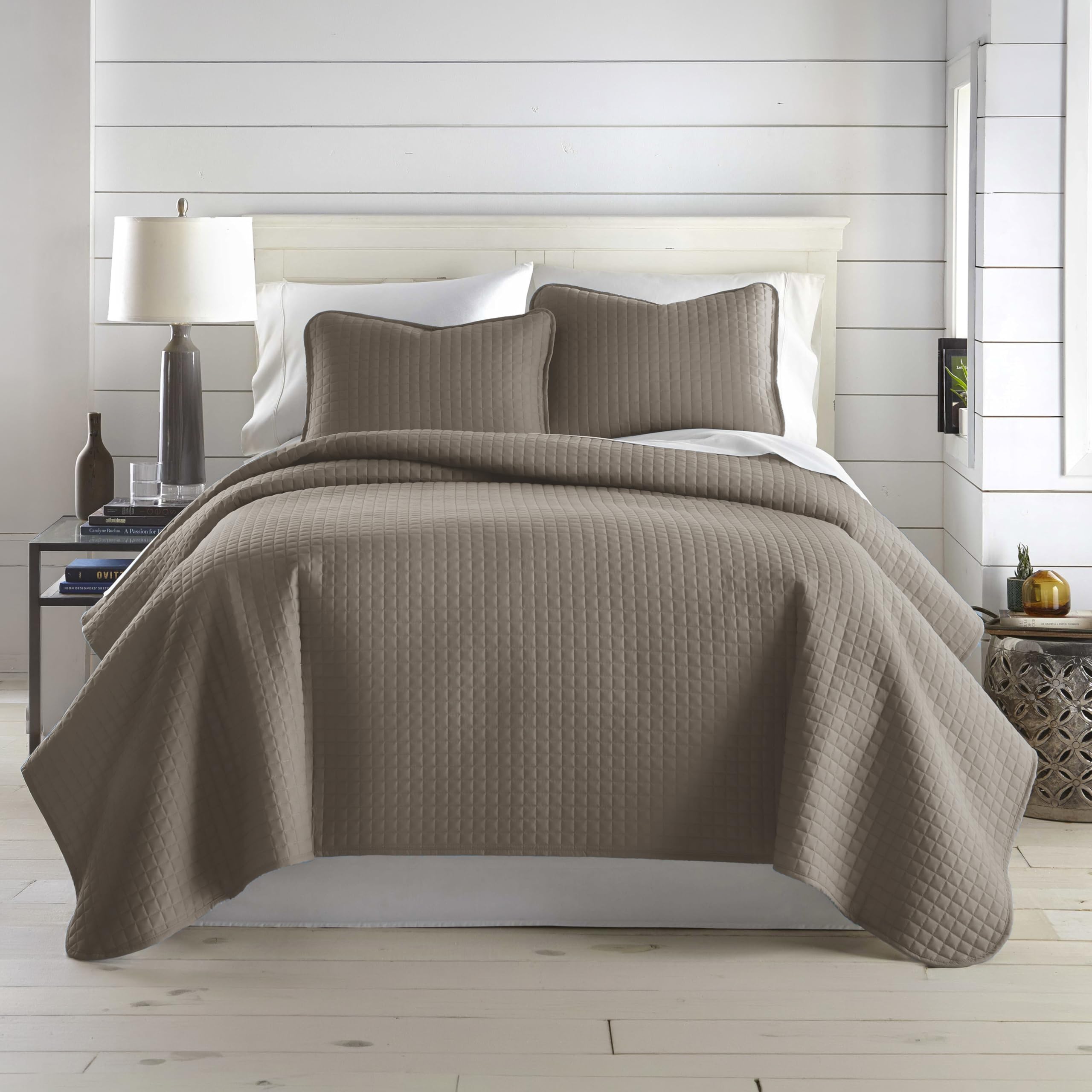 Southshore Fine Living oversized king quilt front view in dark taupe, inviting and cozy.