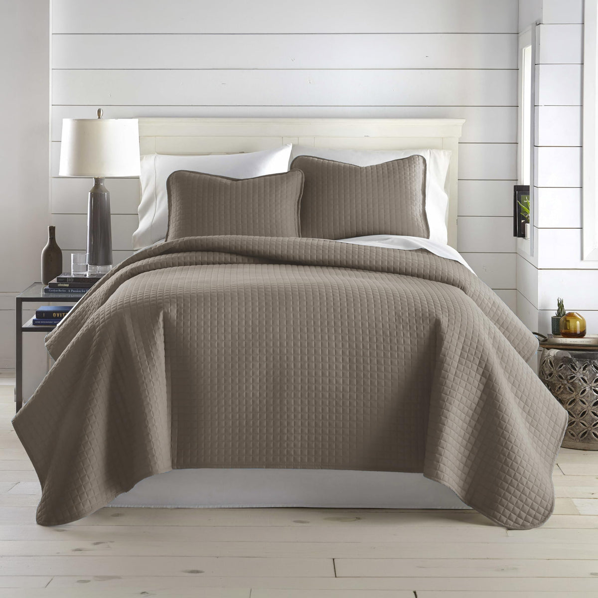 Southshore Fine Living oversized king quilt front view in dark taupe, inviting and cozy.