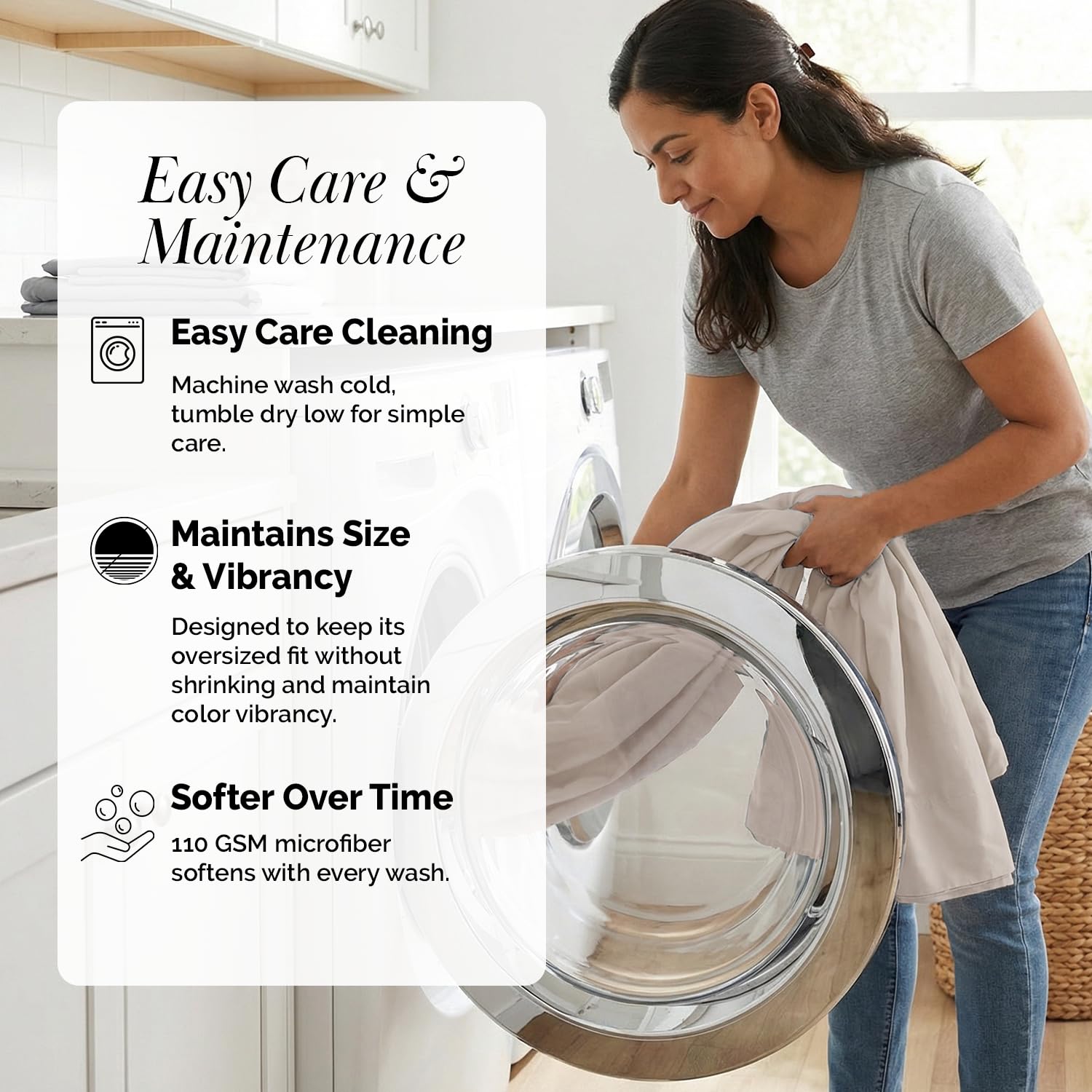 Pet hair resistant bedding helps minimize surface cling and cleanup.