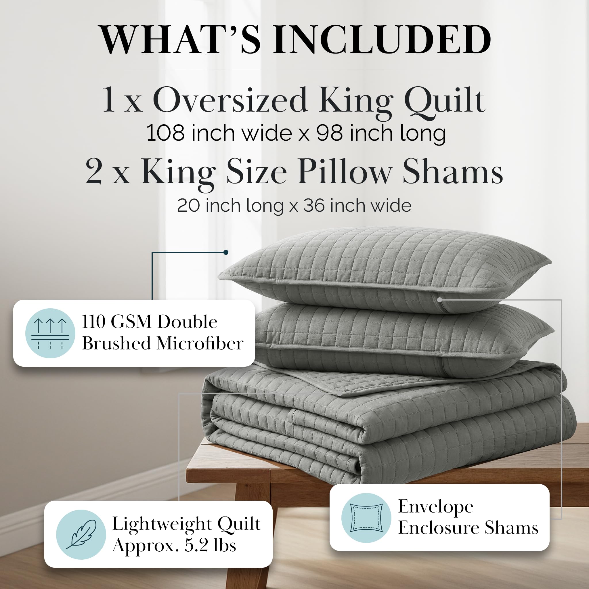 Southshore King Sham set in steel grey for coordinated bedding