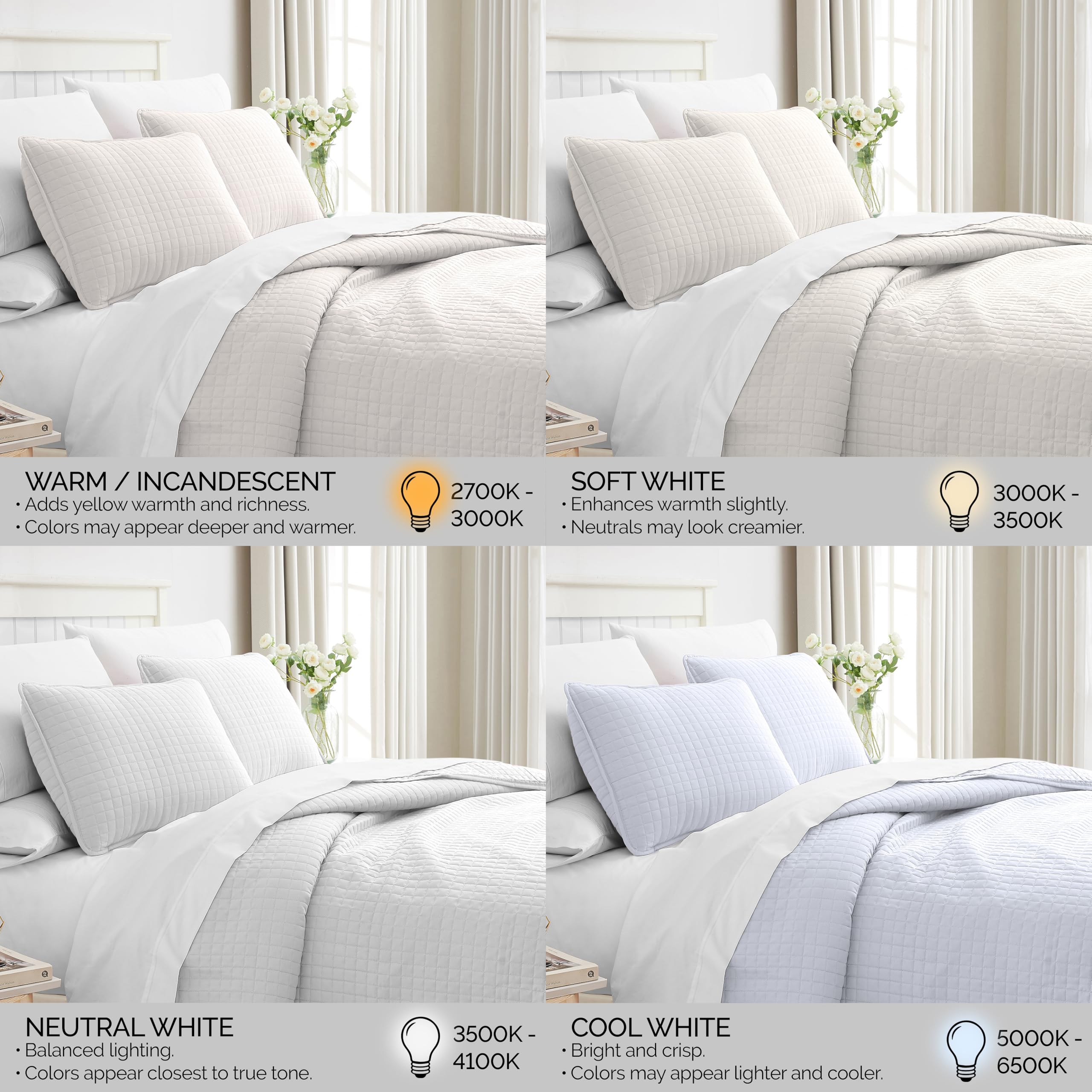 Southshore white bedroom decor layout showcasing a clean, inviting bed.