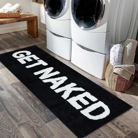 Sovelor Get Naked bath mat long runner, soft and absorbent for bathroom floors.