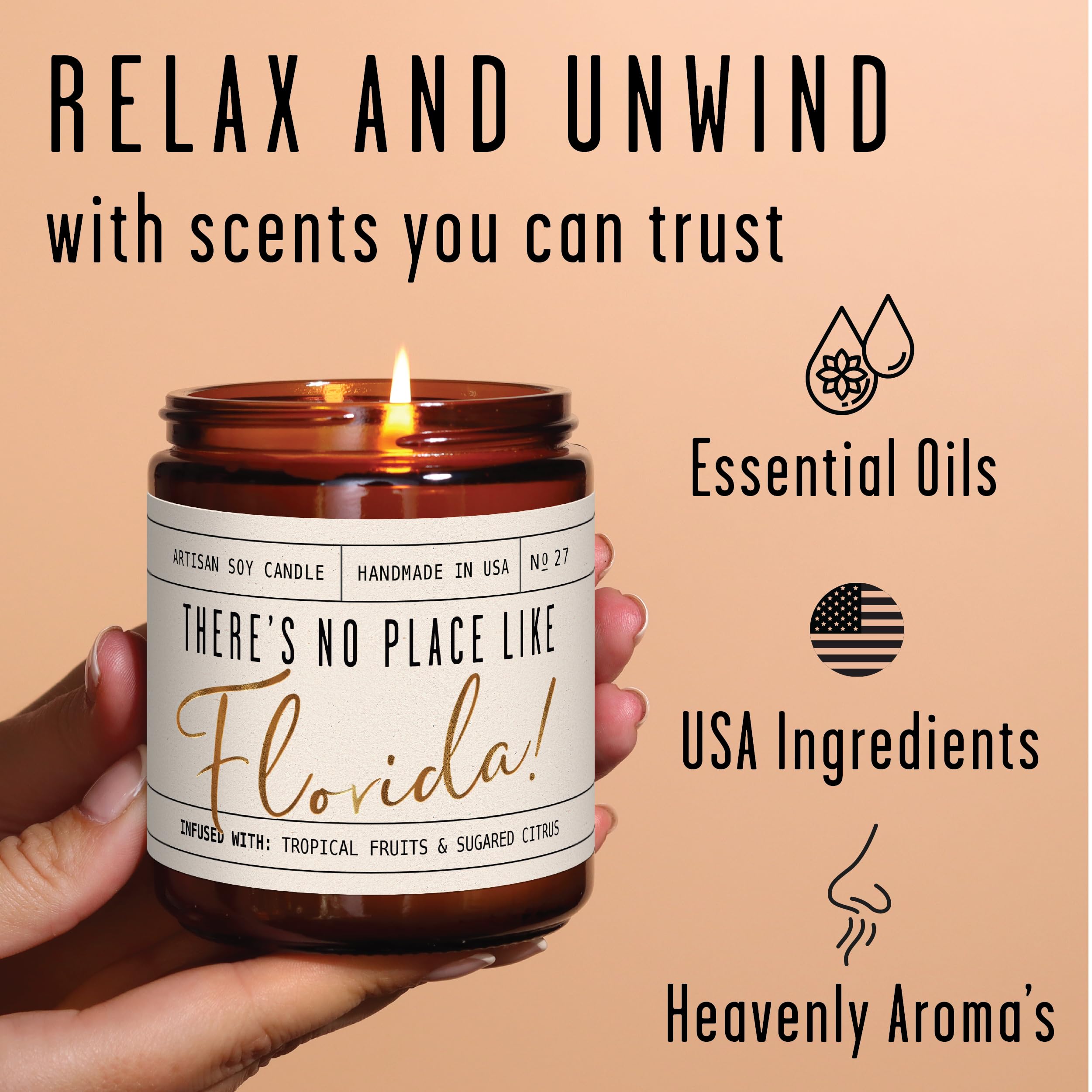 Florida gift candle is hand-poured in the USA for quality.