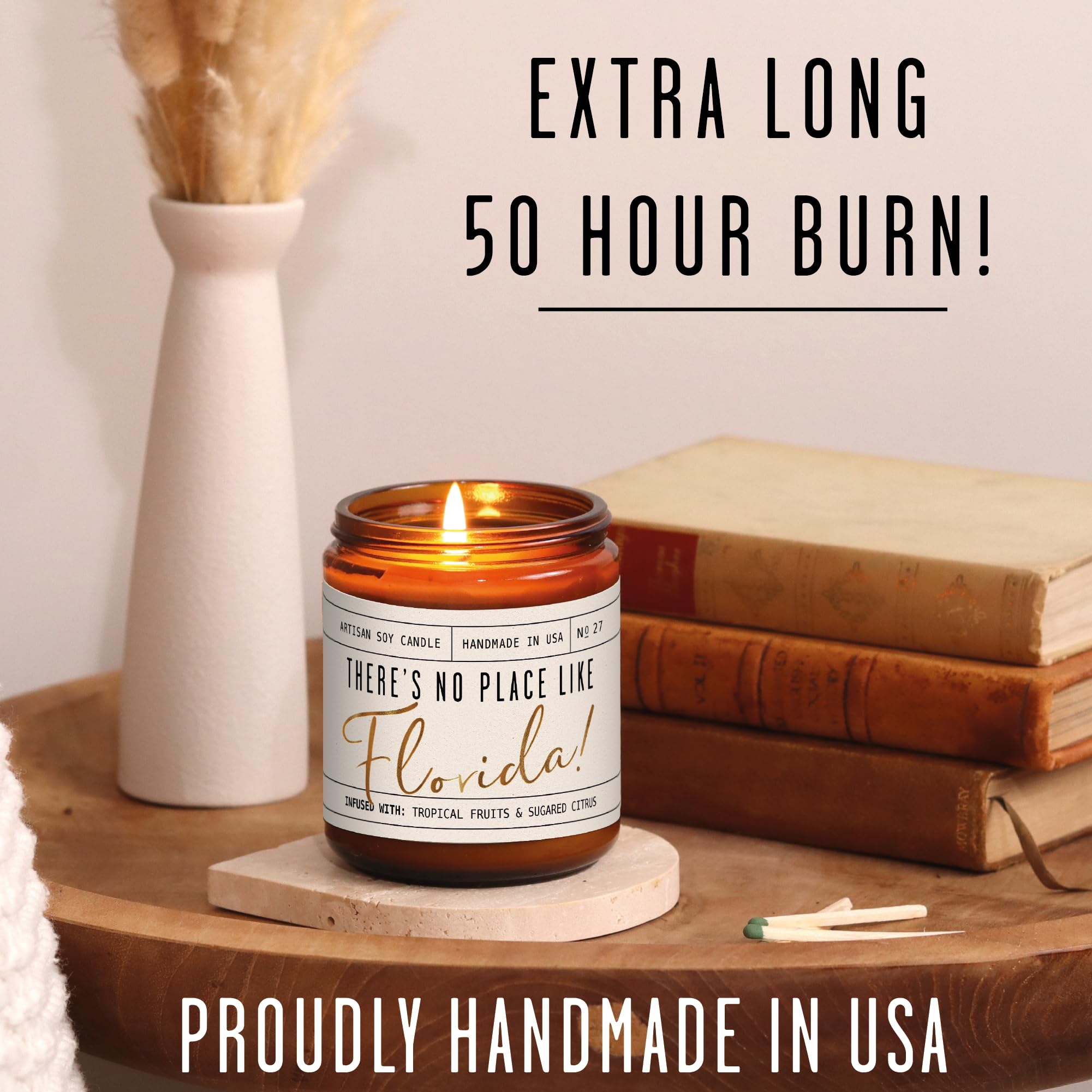 Reusable glass jar after burning showcases durable Florida home decor.