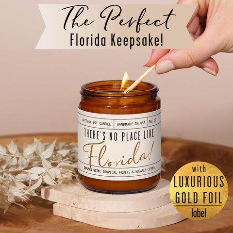 There’s No Place Like Florida candle captures salty air and coconut undertones.
