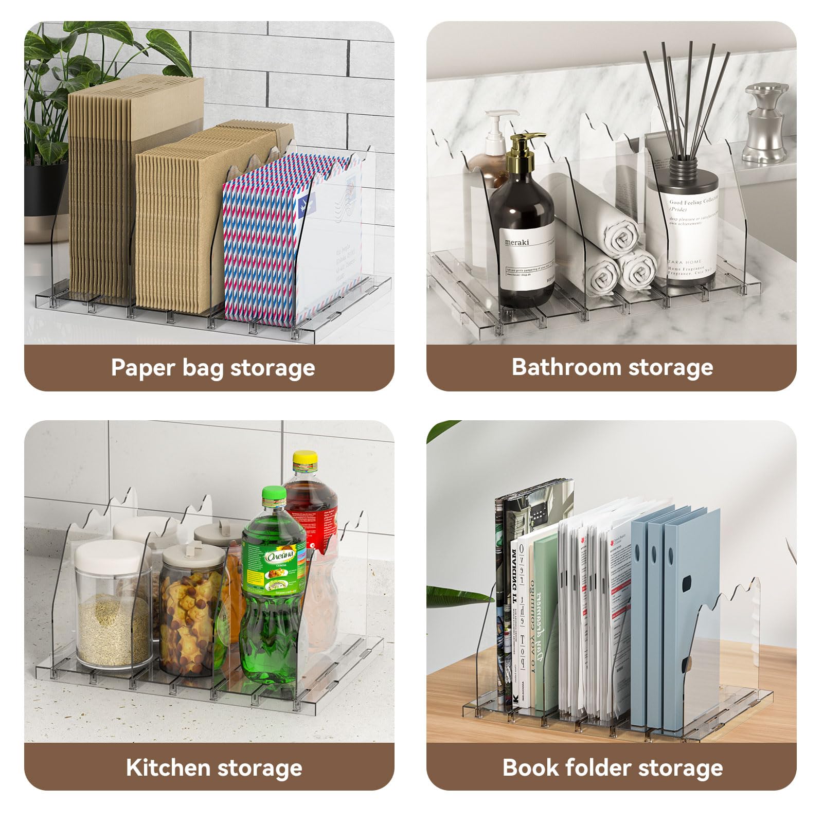 SOYO bookshelf separator with clear acrylic for tidy storage.