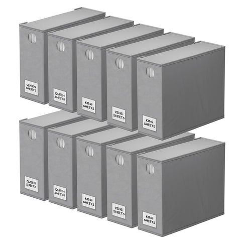 SpaceAid 10-pack bed sheet organizers keep linens neat and accessible in the closet.
