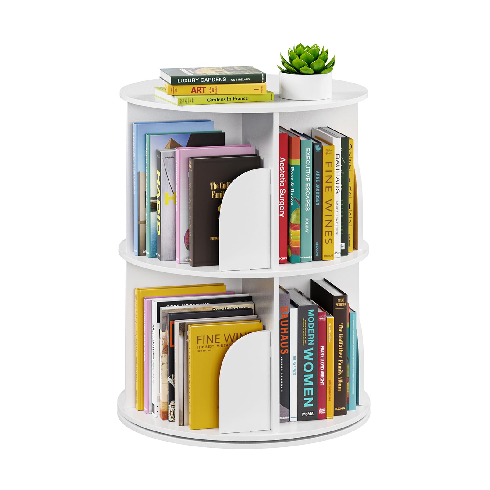 SpaceAid 2-tier rotating bookshelf tower demonstrates space-saving design for books