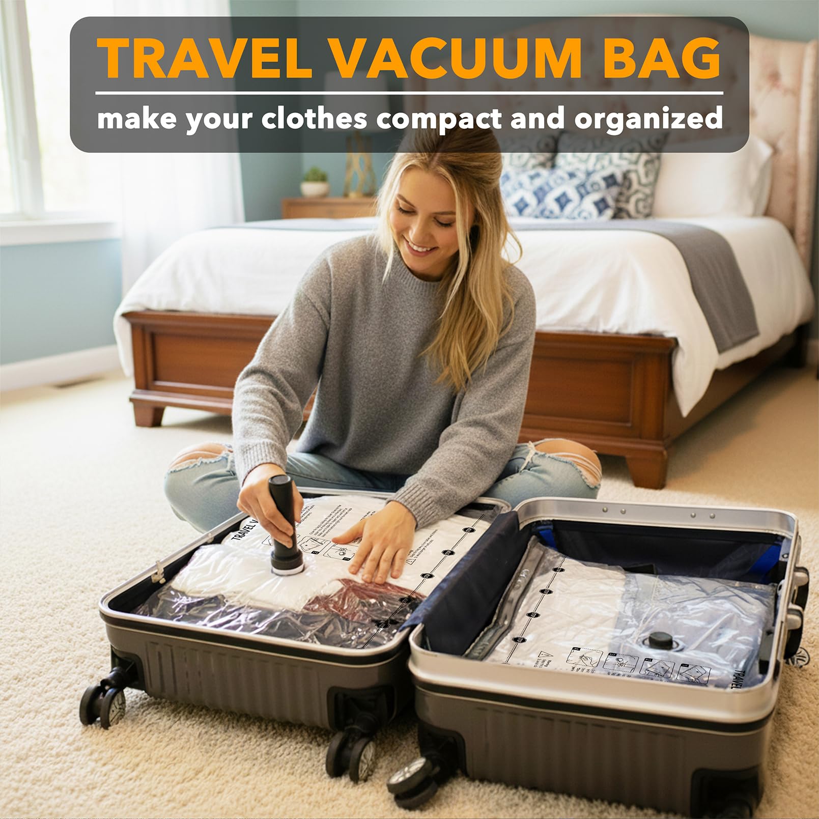 SpaceAid 24-pack vacuum bags organized by size for efficient packing