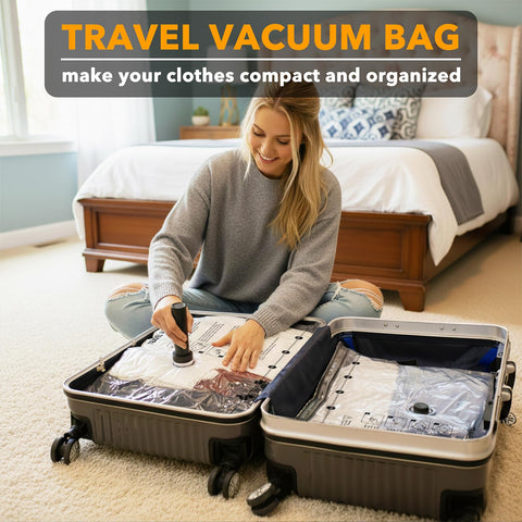SpaceAid 24-pack vacuum bags organized by size for efficient packing