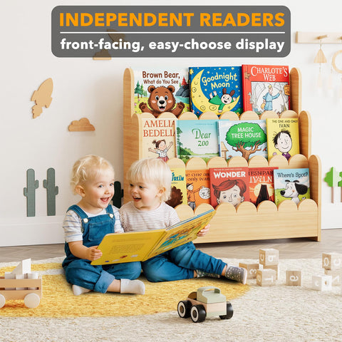 SpaceAid 3-Tier Scalloped Bookshelf side view shows compact footprint for small spaces.