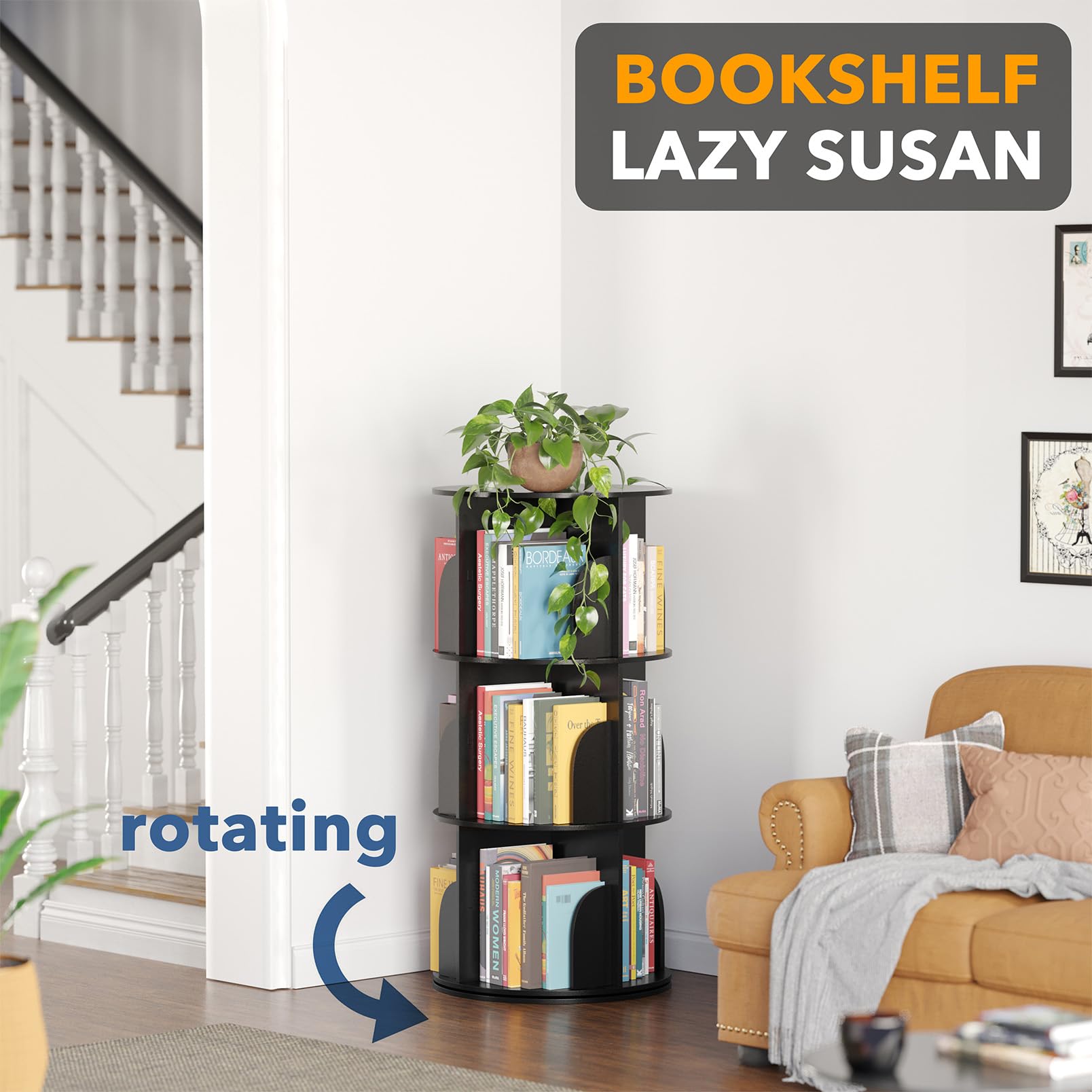 SpaceAid 360-degree rotating shelf for quick browsing of all titles.