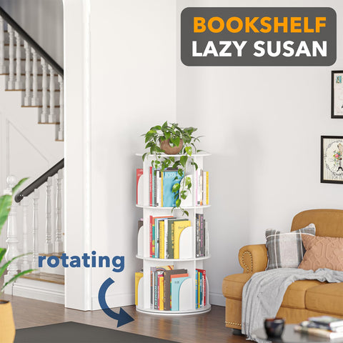 SpaceAid 360-degree rotation bookshelf demonstrates full visibility of books.