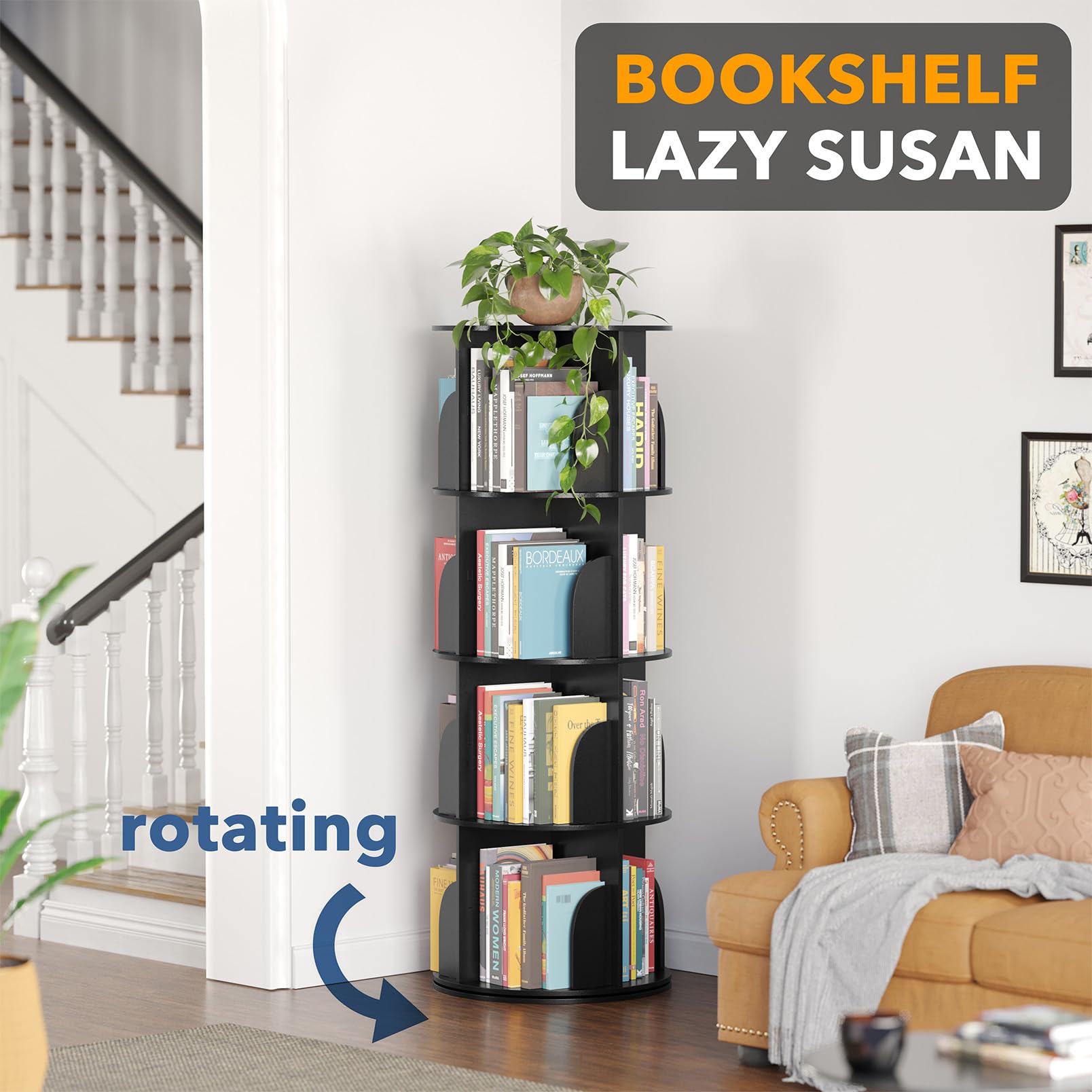SpaceAid 360-degree round carousel enables quick title selection in tight spaces