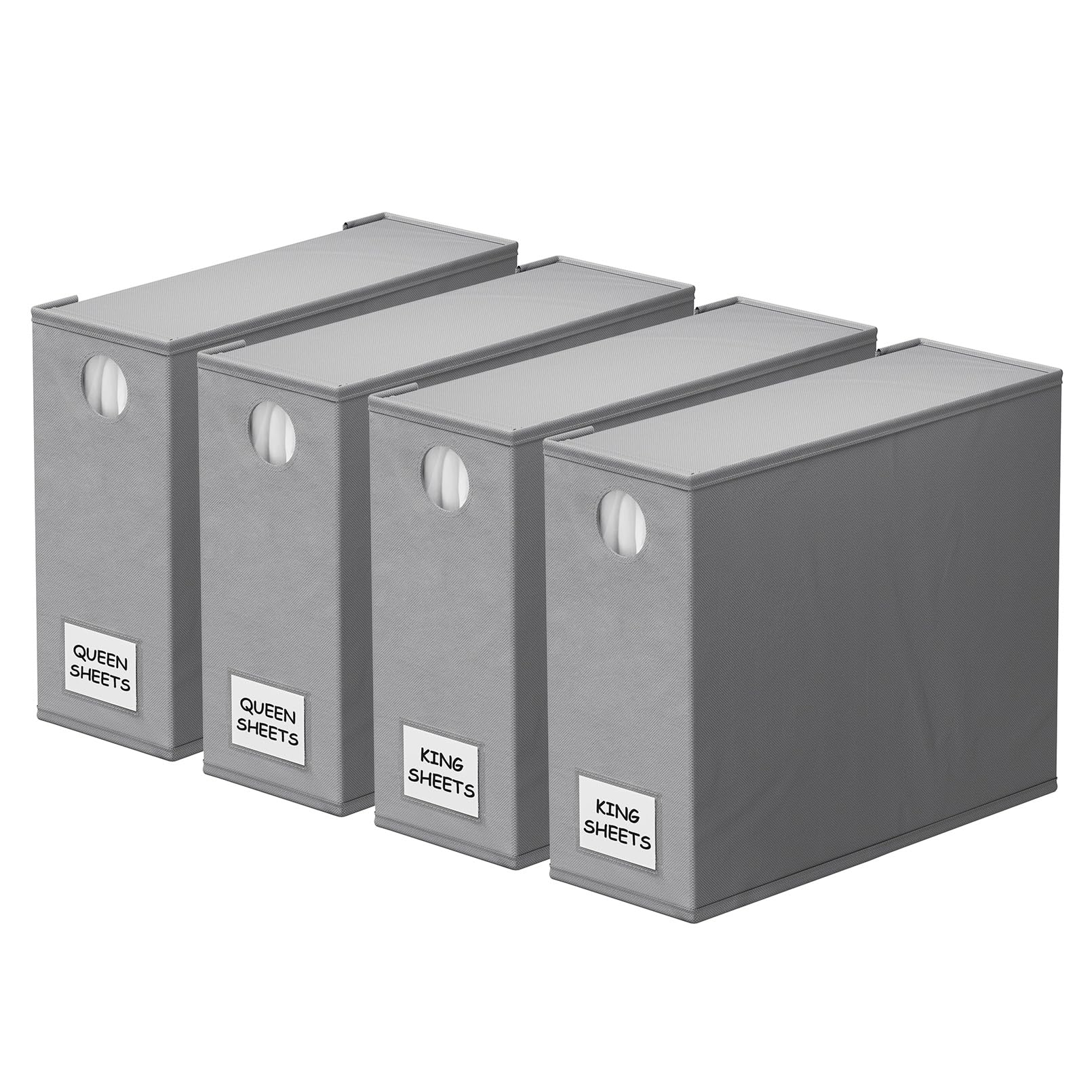 SpaceAid 4-pack sheet organizers neatly stacked for tidy linen storage.