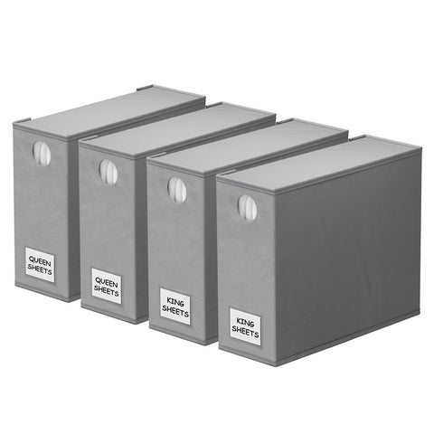 SpaceAid 4-pack sheet organizers neatly stacked for tidy linen storage.