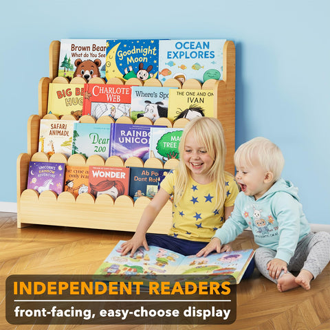 SpaceAid 4-Tier Scalloped Bookshelf side-view showing compact footprint for small spaces.