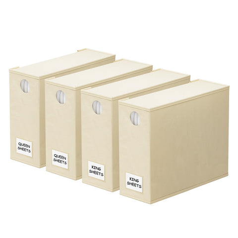 SpaceAid 4-pack beige bed sheet organizers with circle window for quick linen viewing