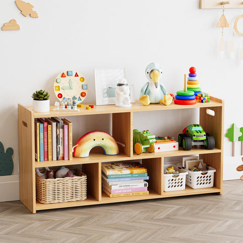 SpaceAid 5-compartment bookshelf for toddlers with a Montessori-inspired layout for easy reach.
