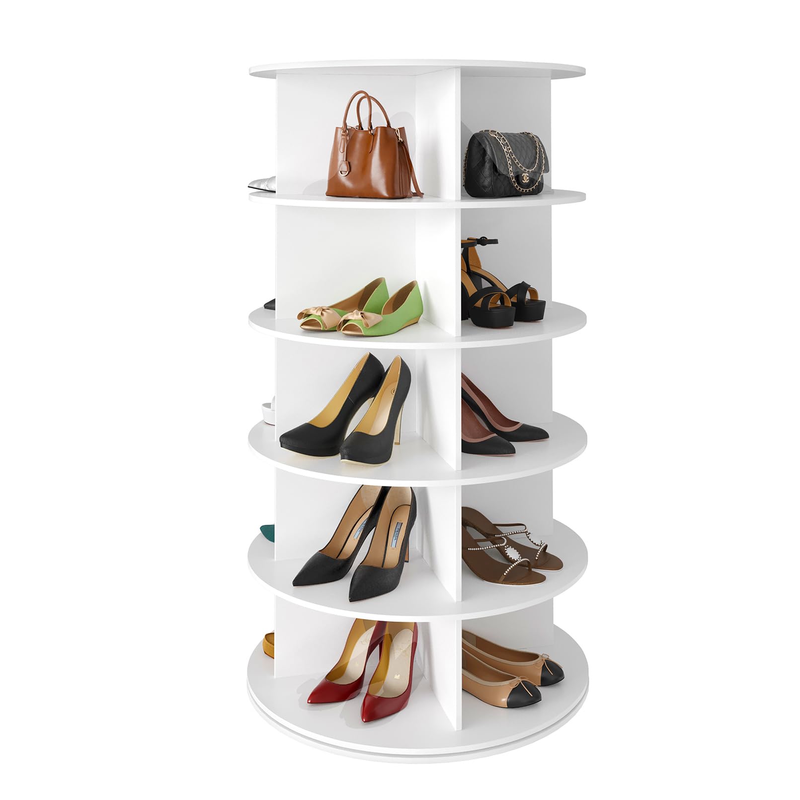 SpaceAid 5-tier rotating shoe rack top view showing compact carousel design for space-saving storage.