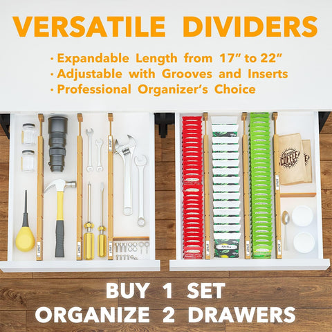 SpaceAid six dividers and twelve inserts enable versatile drawer organization.