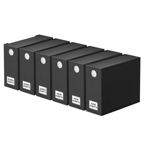 SpaceAid 6-pack sheet organizers in black, front view showing easy-access linen storage.