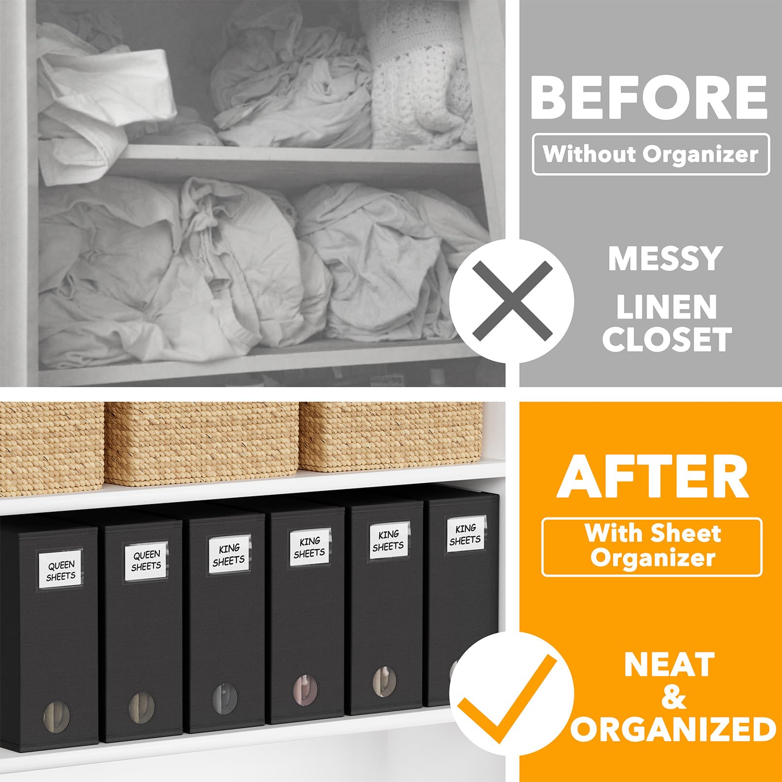 SpaceAid foldable sheet organizers shown in use for easy closet folding.