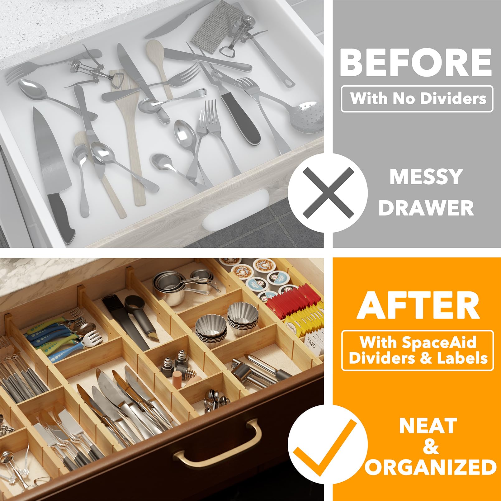 SpaceAid bamboo drawer divider set of 10 for versatile organization