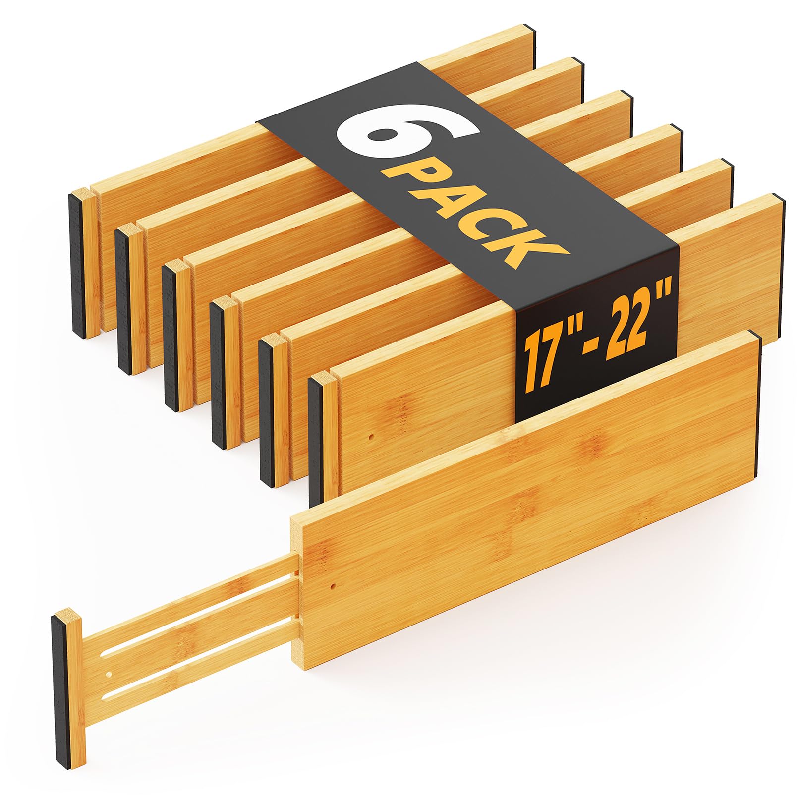 SpaceAid bamboo drawer divider in natural finish creates neat clothing compartments