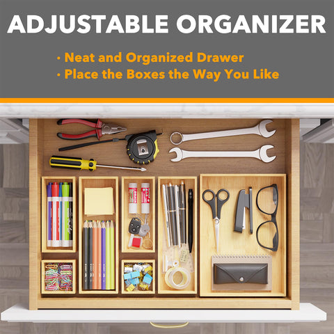SpaceAid large bamboo organizer bin stores kitchen utensils for clutter-free drawers