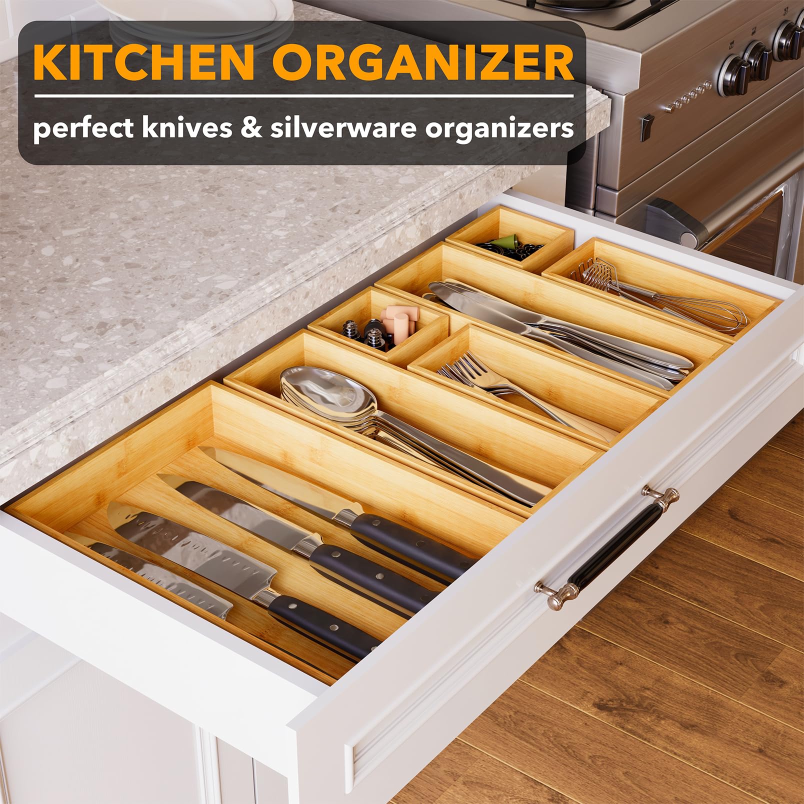 SpaceAid medium bamboo organizer keeps cosmetics tools within easy reach