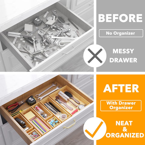 SpaceAid mini bamboo organizer fits compact drawers for utensils and brushes