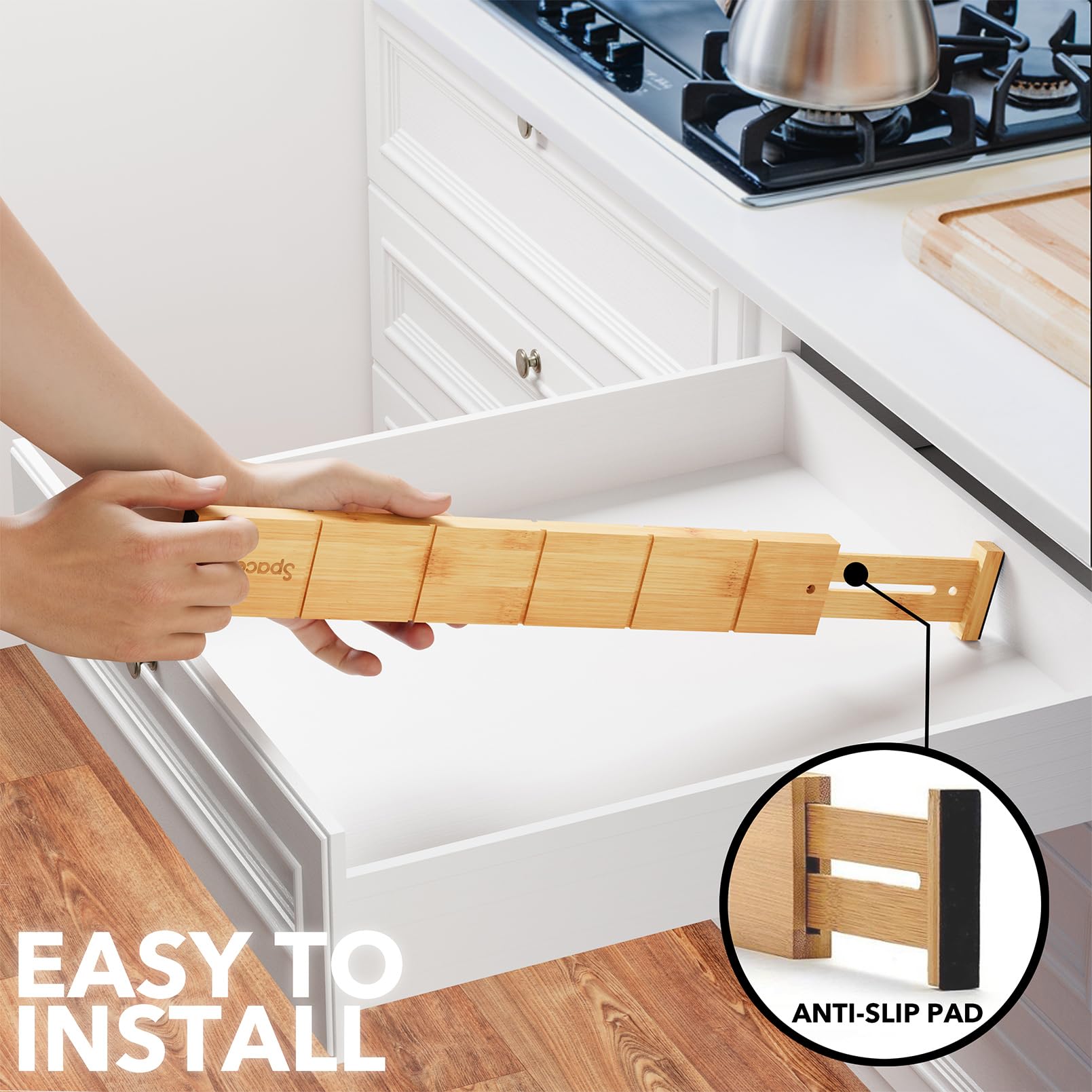 SpaceAid natural bamboo finish complements kitchen and dresser interiors