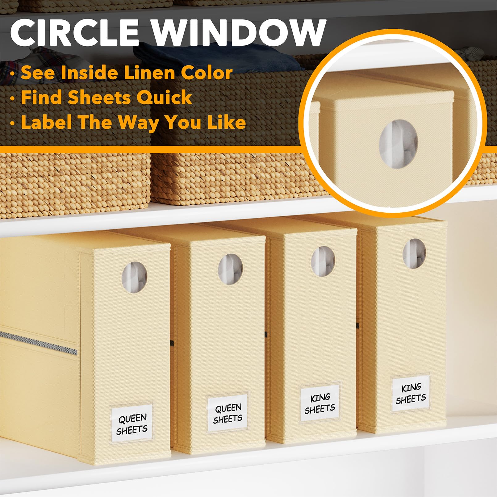 SpaceAid label cards included for instant linen identification in closet