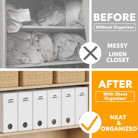 SpaceAid label cards help identify linens quickly for faster closet reorganization.