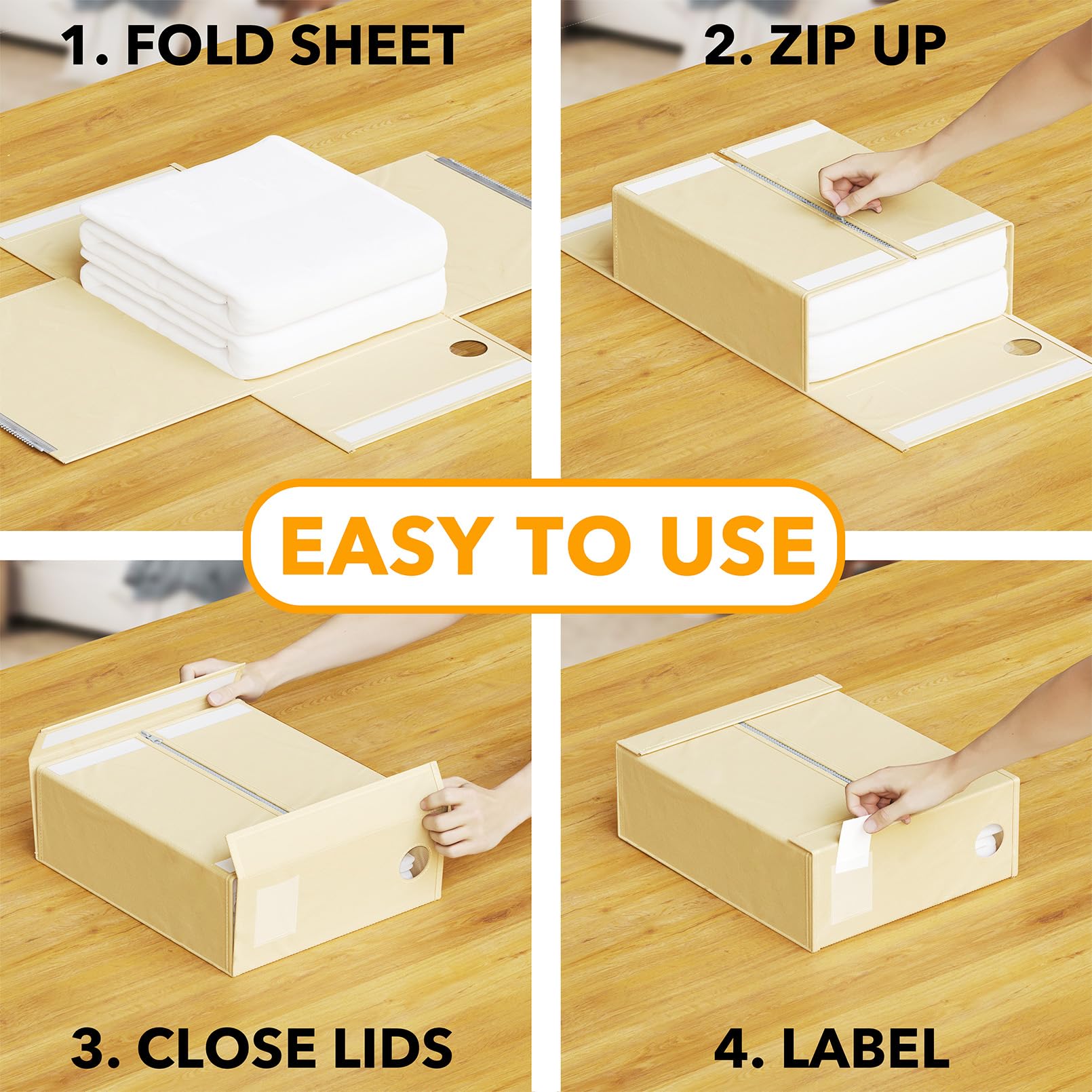 SpaceAid beige organizer with removable label cards for instant content recognition