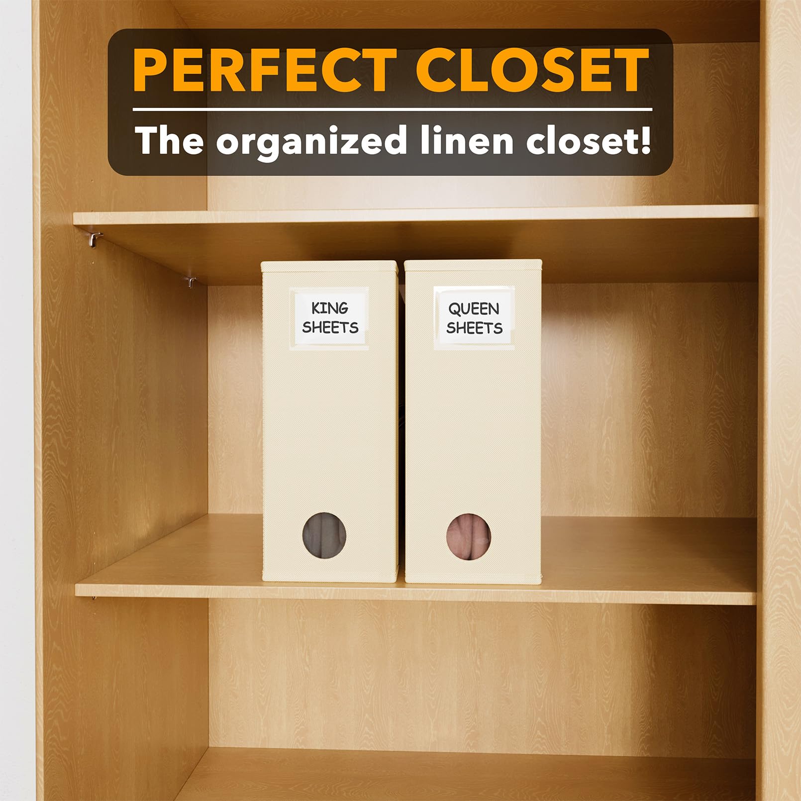 SpaceAid beige organizer demonstrates capacity for queen or king bedding sets