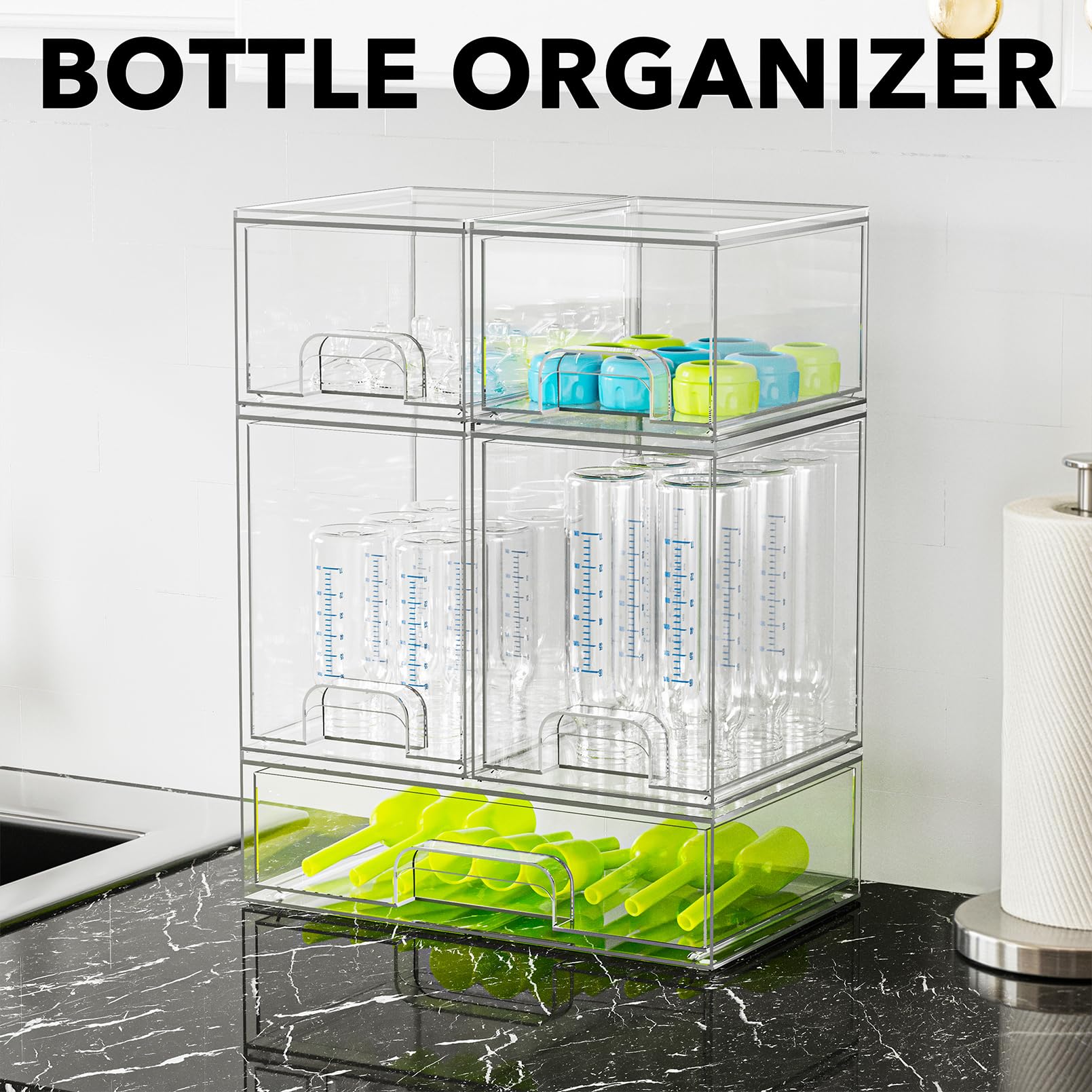 SpaceAid clear acrylic drawers provide easy visibility and access