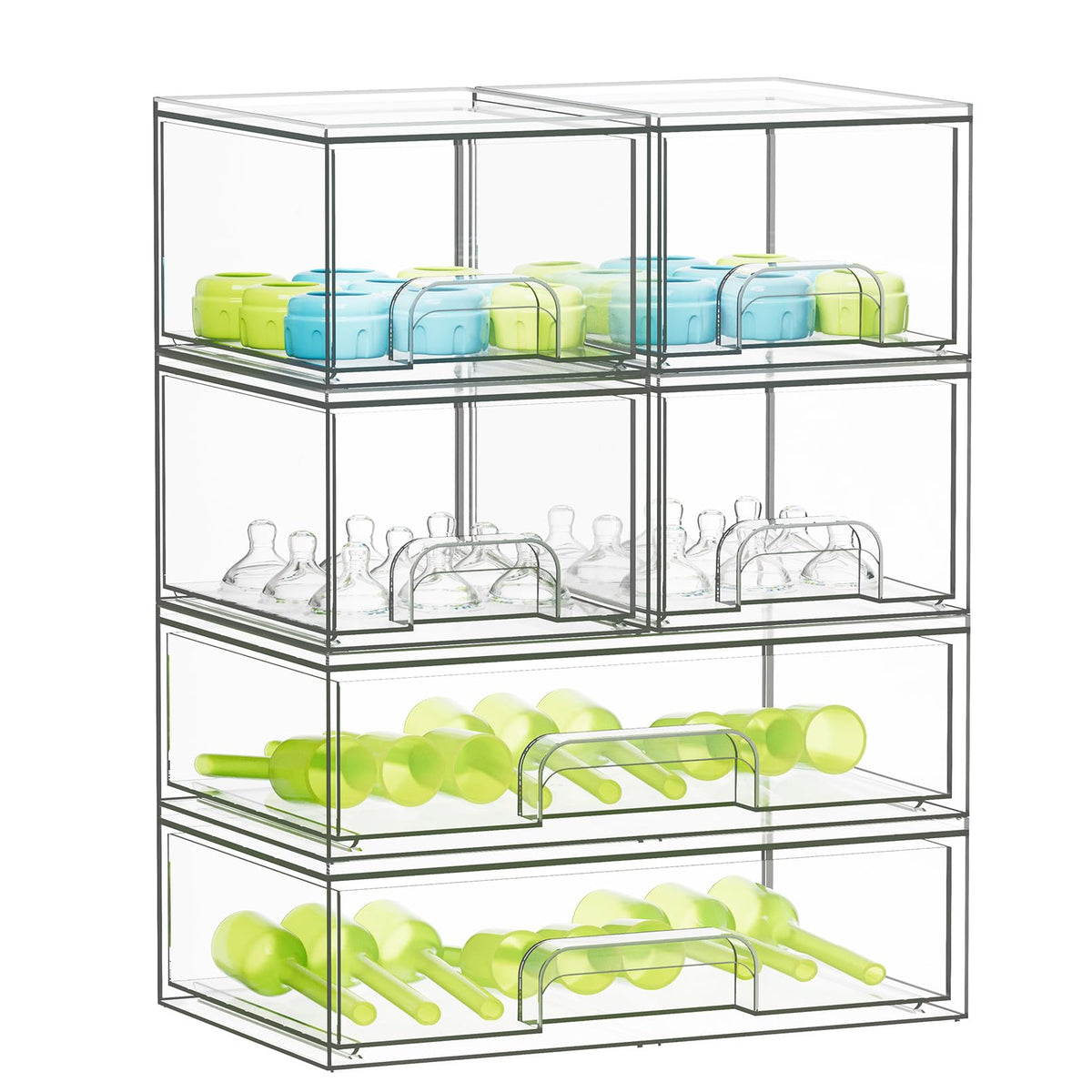 SpaceAid bottle storage organizer front view with clear bins for easy access