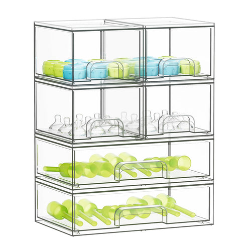 SpaceAid bottle storage organizer front view with clear bins for easy access