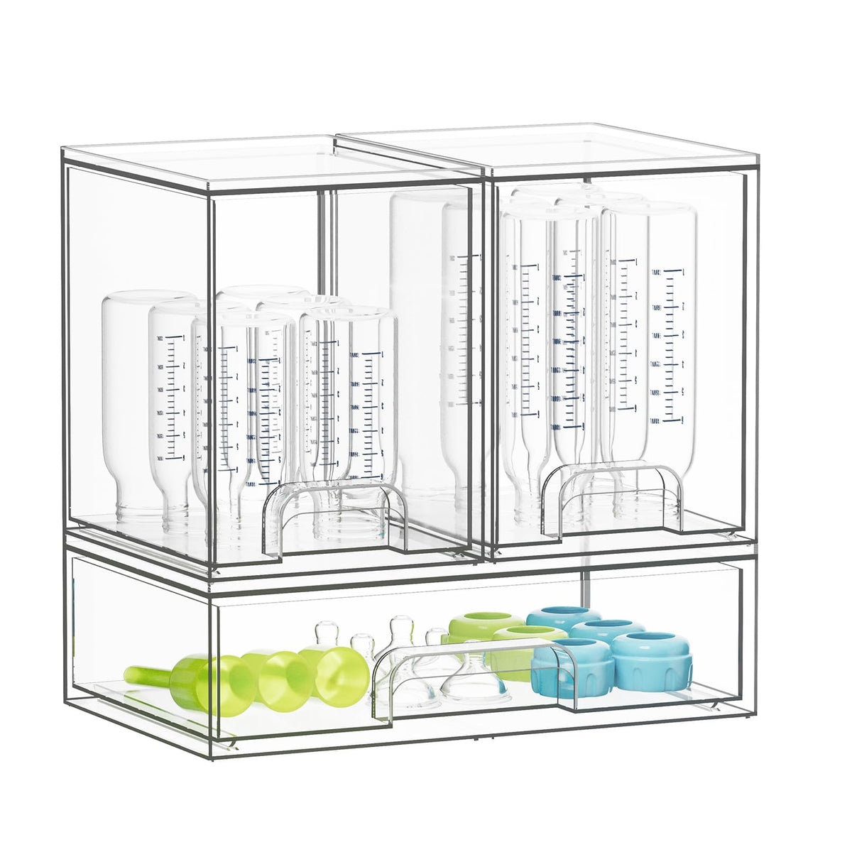 SpaceAid bottle storage organizer on a countertop keeps bottles neatly organized.