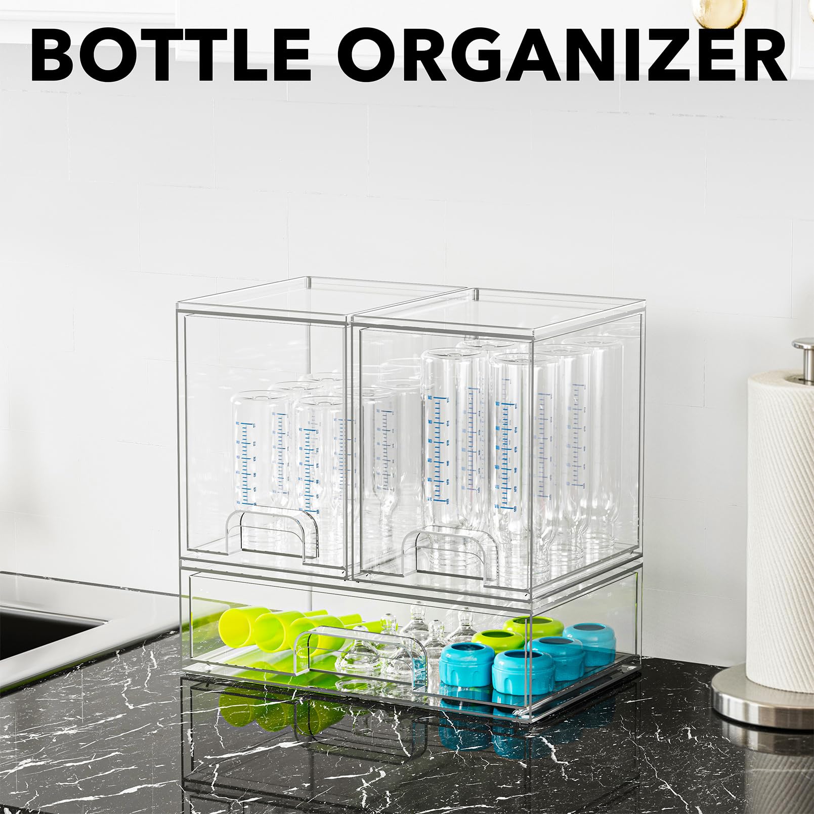 SpaceAid clear acrylic bin shows contents at a glance for quick selection.