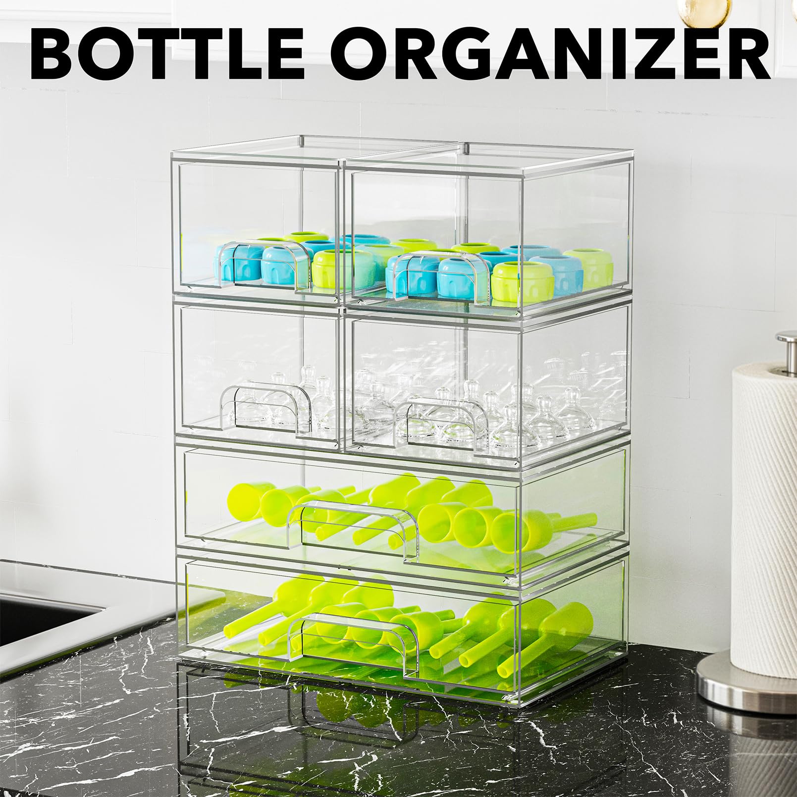 SpaceAid clear acrylic stackable bins save counter space with modern style