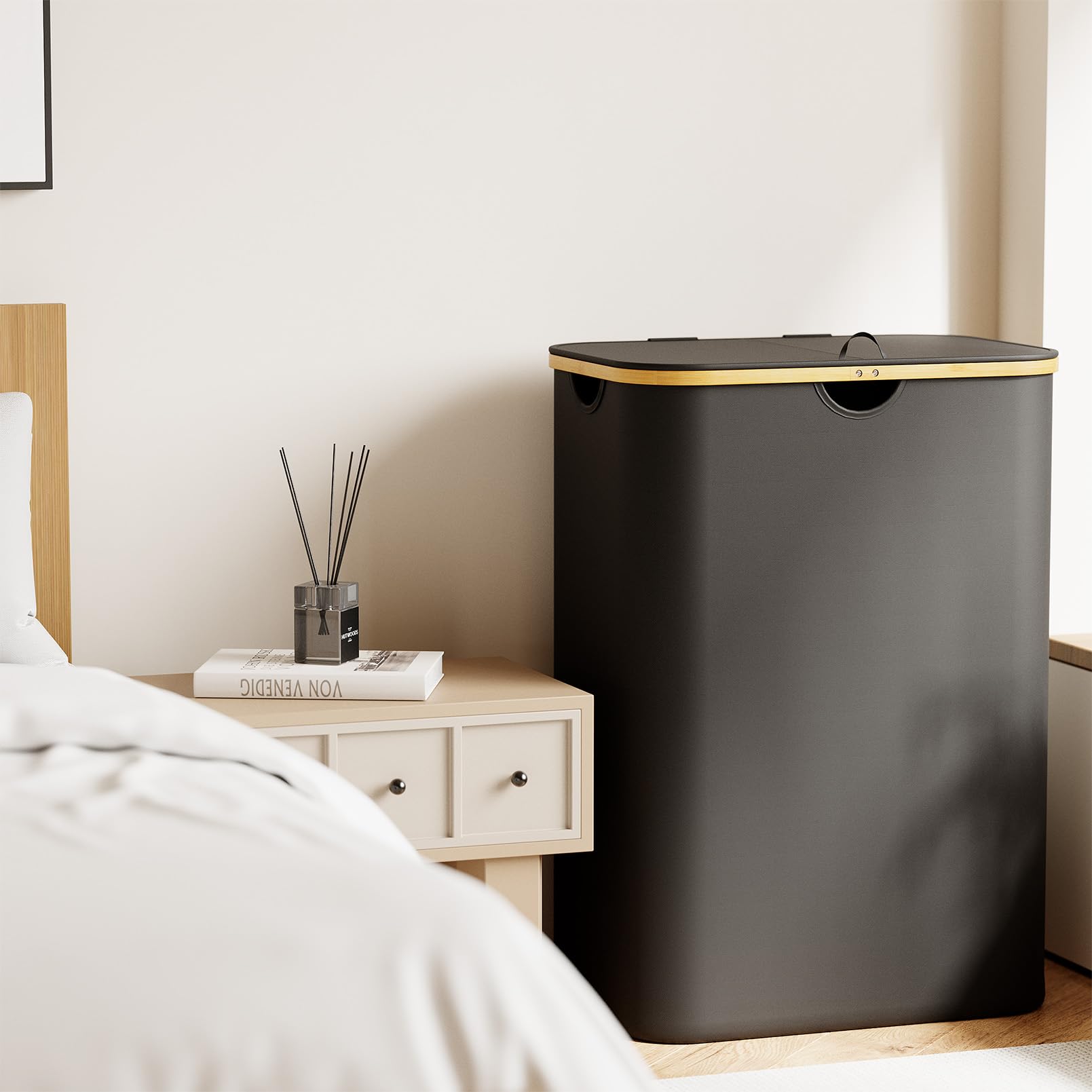 SpaceAid collapsible hamper folded compactly for travel or dorm storage.