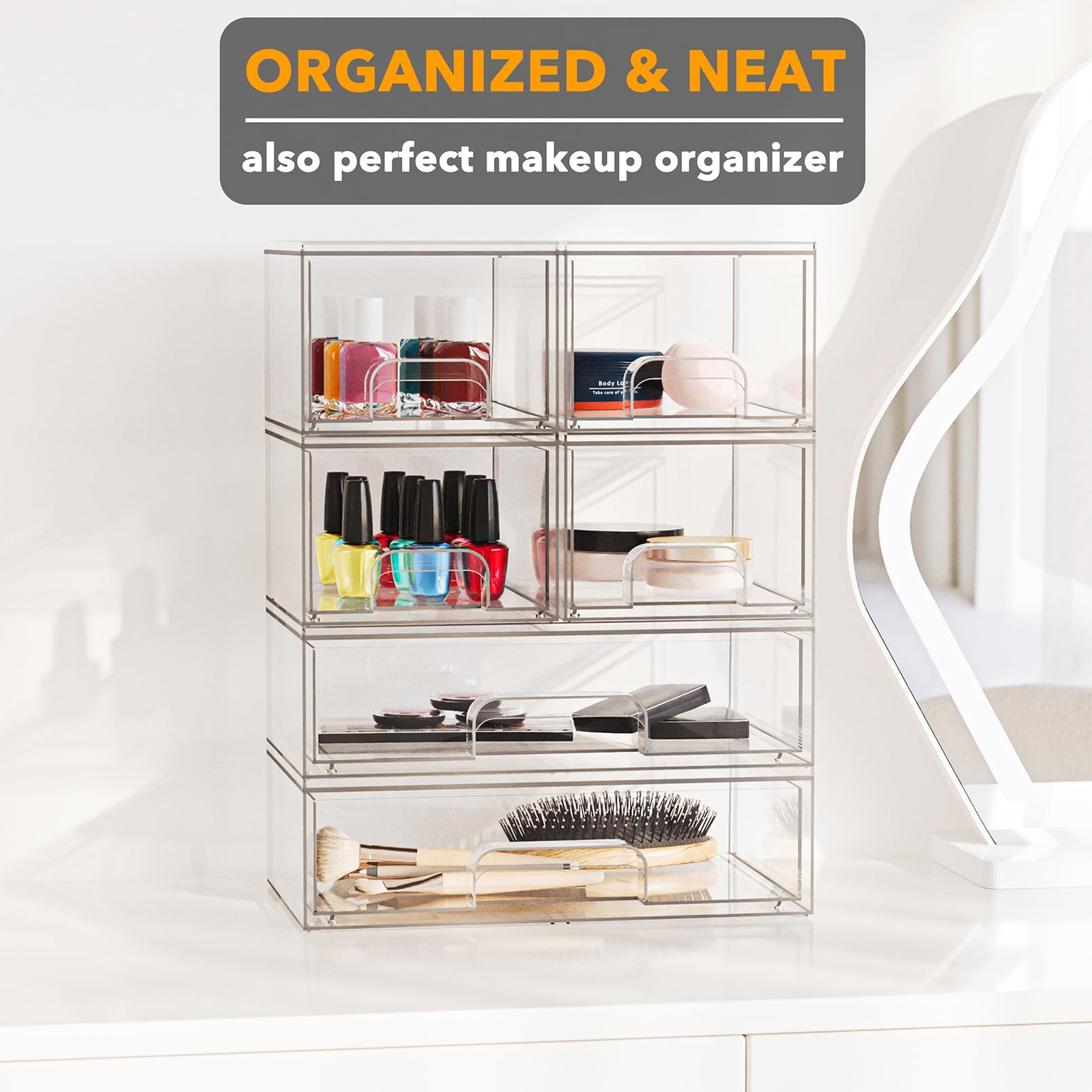 SpaceAid countertop vanity pantry storage for bottles, lids, and accessories