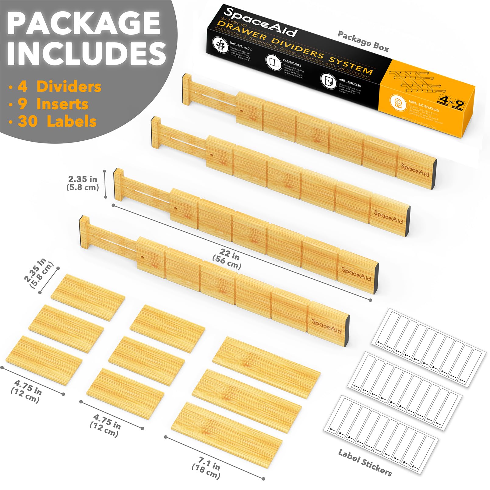 SpaceAid dividers stay in place with non-slip end pads to protect drawers.