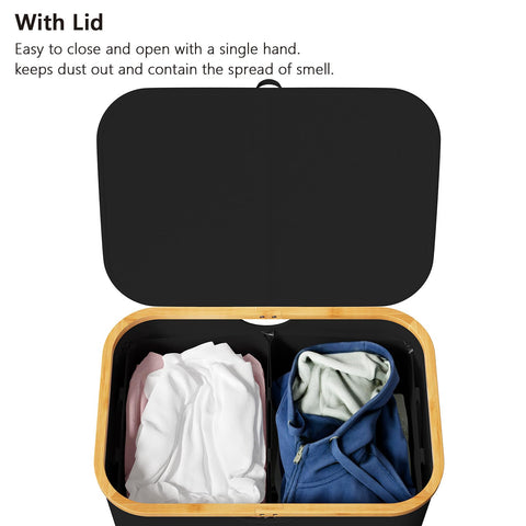 SpaceAid Double Laundry Hamper lid closed for odor and dust control.