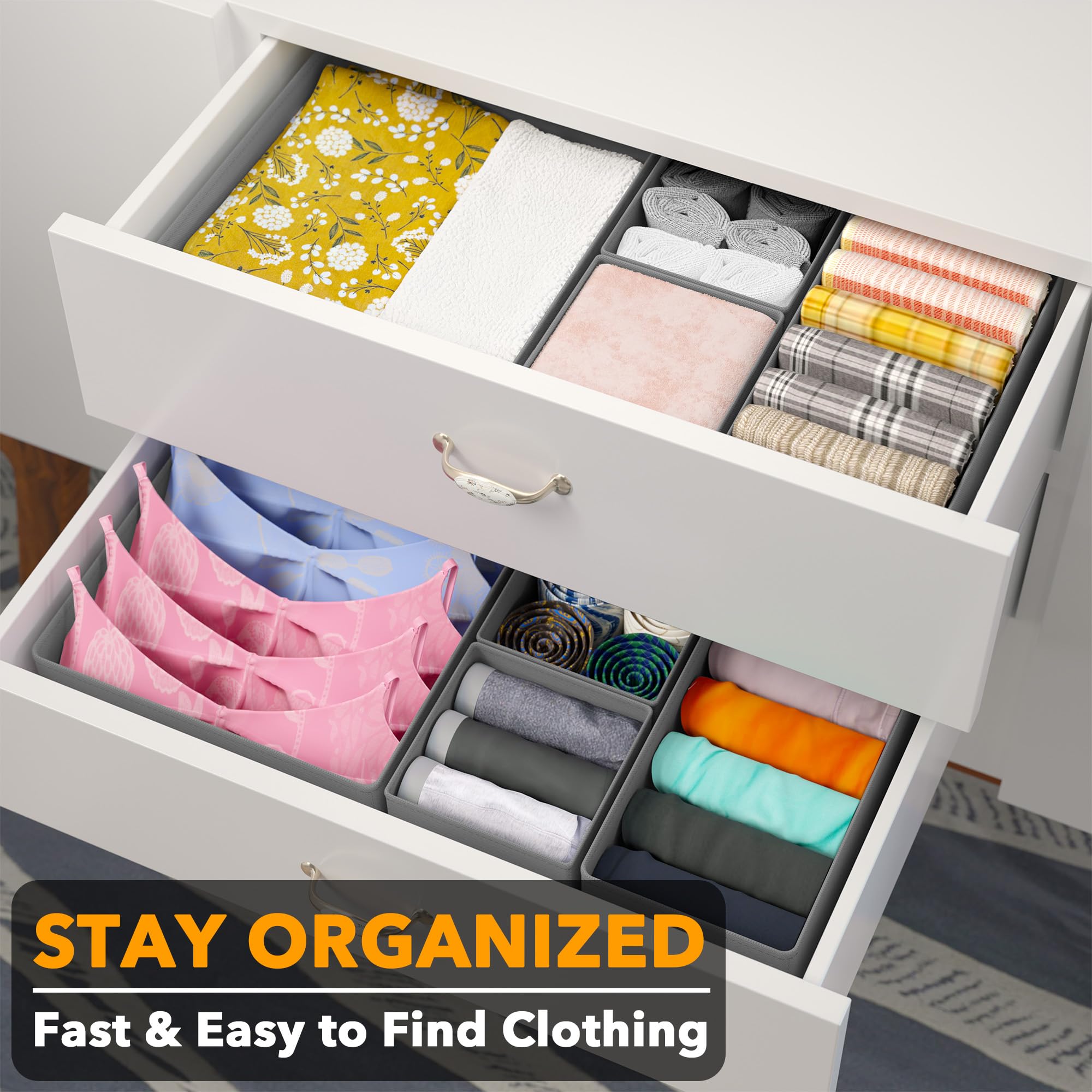 SpaceAid closet-dividers neatly separate items for easy access.