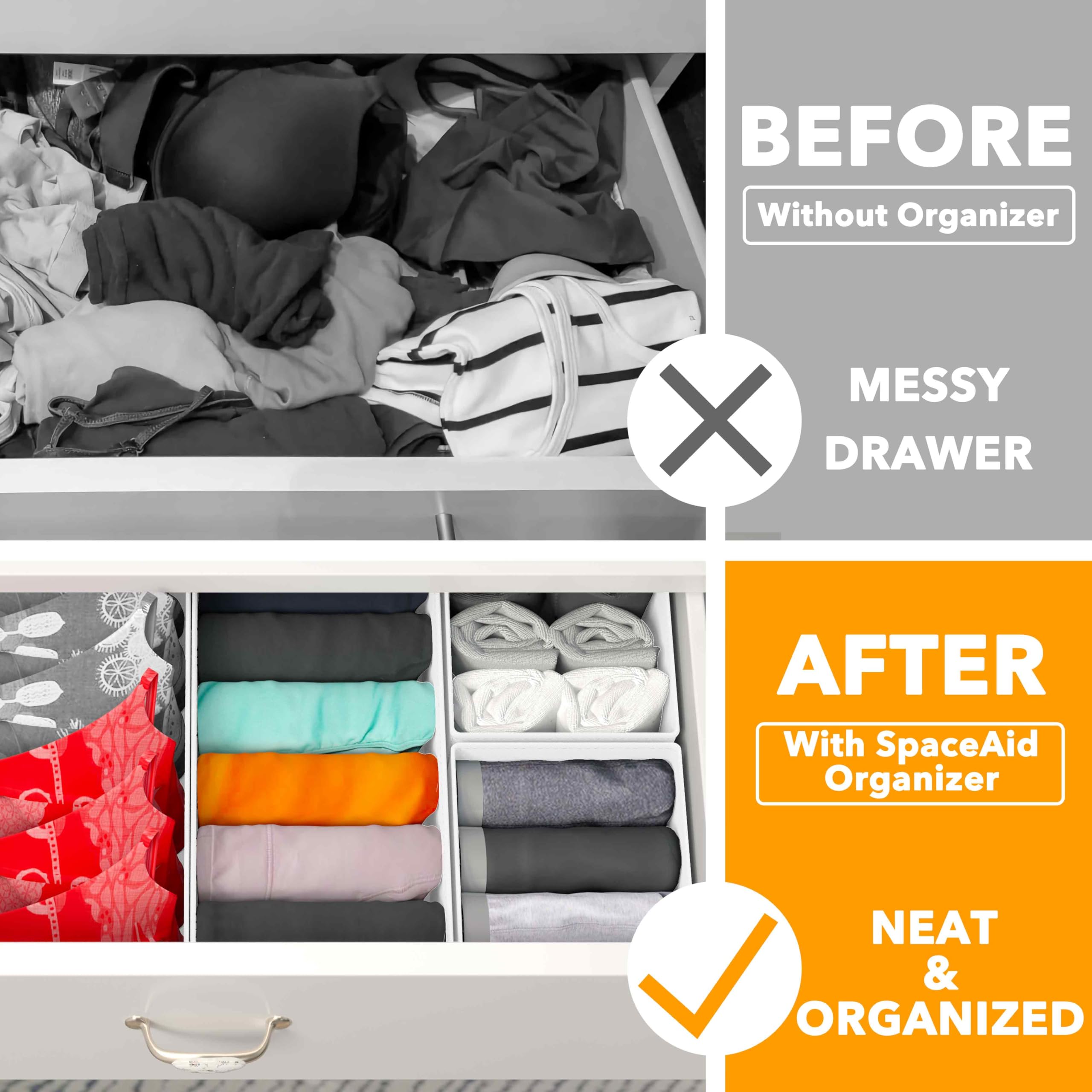 SpaceAid medium rectangular bin helps sort clothing and maximize space in closets.
